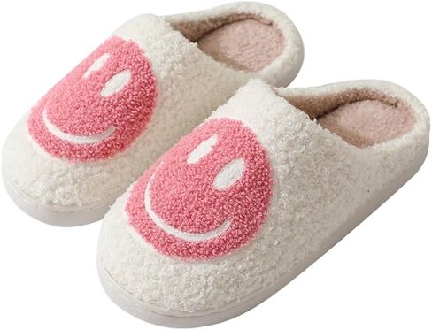 Retro Smile Face Slippers for Women Soft Plush Slip-on Happy Face Slippers Cozy Indoor Outdoor Smile Slippers Thick Sole Warm House Slippers in Saudi Arabia