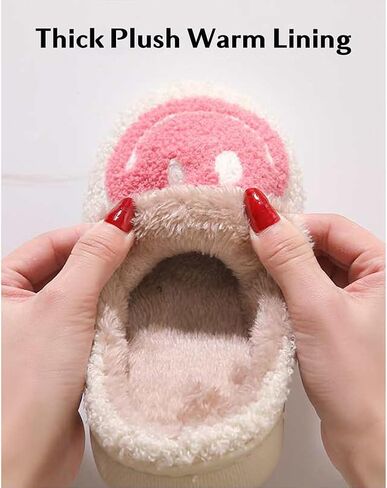 Retro Smile Face Slippers for Women Soft Plush Slip-on Happy Face Slippers Cozy Indoor Outdoor Smile Slippers Thick Sole Warm House Slippers in Saudi Arabia