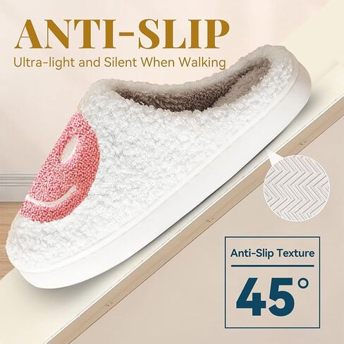 Retro Smile Face Slippers for Women Soft Plush Slip-on Happy Face Slippers Cozy Indoor Outdoor Smile Slippers Thick Sole Warm House Slippers in Saudi Arabia