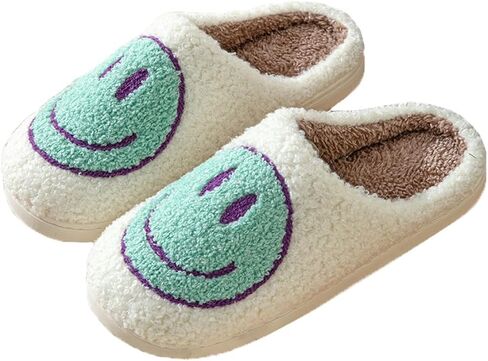 Retro Smile Face Slippers for Women Soft Plush Slip-on Happy Face Slippers Cozy Indoor Outdoor Smile Slippers Thick Sole Warm House Slippers in Saudi Arabia