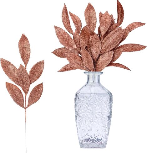 GREENTIME 12 Pack Artificial Silver Glitter Leaves 13" Fake Christmas Picks Decorative Glitter Sticks for Vase Christmas Tree DIY Wreath Crafts Fireplace Decor in Kuwait