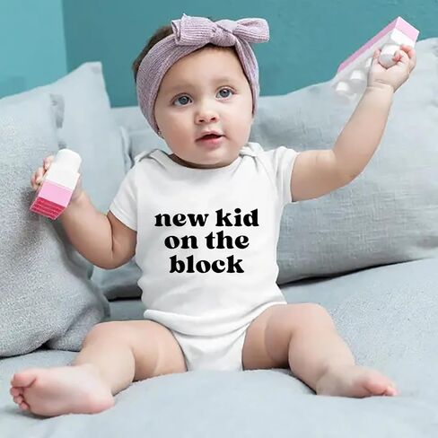 New Kid On The Block Pregnancy Announcement Baby Bodysuit Newborn Outfits Baby Romper Infant One Piece Outfits in Kuwait