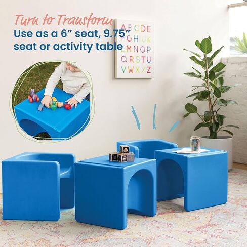 ECR4Kids Tri-Me 3-in-1 Cube Chair, Kids Furniture, Blue, 4-Piece in Kuwait