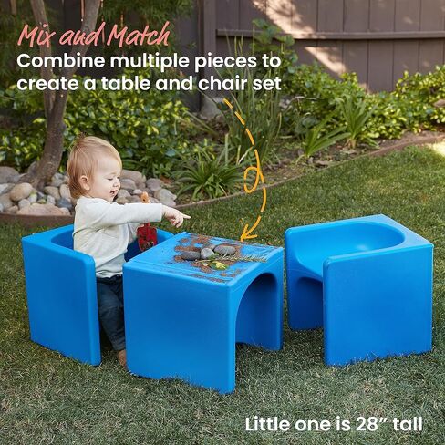 ECR4Kids Tri-Me 3-in-1 Cube Chair, Kids Furniture, Blue, 4-Piece in Kuwait