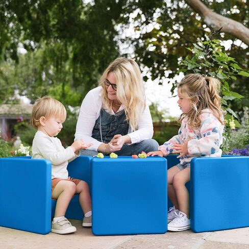 ECR4Kids Tri-Me 3-in-1 Cube Chair, Kids Furniture, Blue, 4-Piece in Kuwait