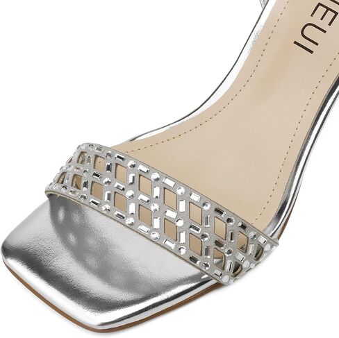 Womens Heeled Sandals Square Open Toe Ankle Strap Heels Rhinestone Strappy High Heels Sandals for Party Wedding Sandals in Saudi Arabia