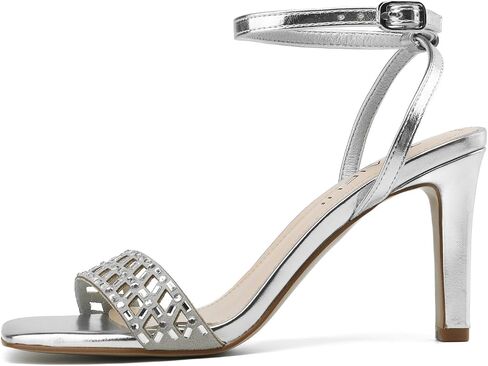 Womens Heeled Sandals Square Open Toe Ankle Strap Heels Rhinestone Strappy High Heels Sandals for Party Wedding Sandals in Saudi Arabia