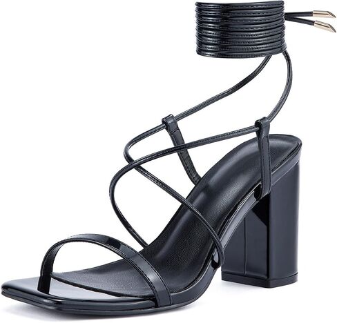 Women Strappy Chunky Heels Sandals Square Open Toe Lace Up Heel 3 inch Ankle Strap Block High Heeled Sandals in Saudi Arabia
