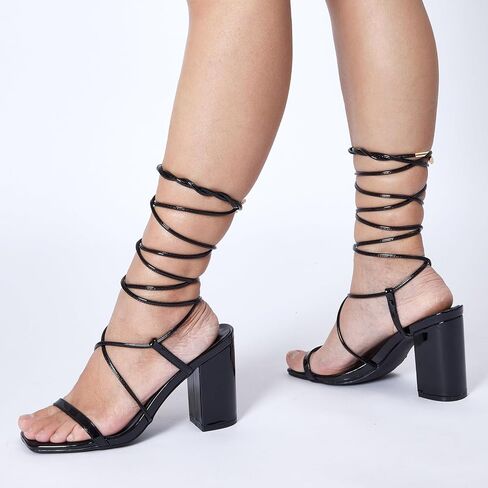 Women Strappy Chunky Heels Sandals Square Open Toe Lace Up Heel 3 inch Ankle Strap Block High Heeled Sandals in Saudi Arabia