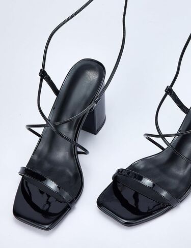Women Strappy Chunky Heels Sandals Square Open Toe Lace Up Heel 3 inch Ankle Strap Block High Heeled Sandals in Saudi Arabia