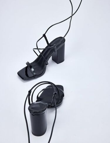 Women Strappy Chunky Heels Sandals Square Open Toe Lace Up Heel 3 inch Ankle Strap Block High Heeled Sandals in Saudi Arabia