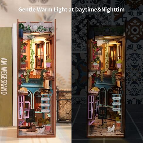 Tonecheer DIY Book Nook Kit for Adults,3D Wooden Puzzle Bookend Bookshelf Insert Library Decor, Booknook Miniature House Kit with Body Motion Sensor LED Light（Interstellar） in Kuwait