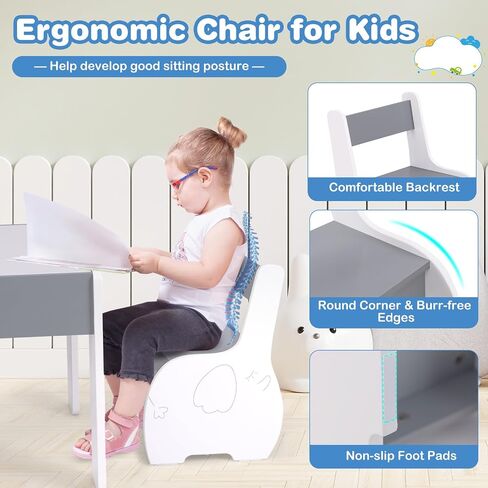 Costzon Kids Table and Chair Set, 4 in 1 Wooden Activity Table & 2 Chairs with Detachable Blackboard for Arts, Crafts, Drawing, Reading, Storage, 3 PCS Toddler Table and Chairs for Boys Girls (White) in Saudi Arabia