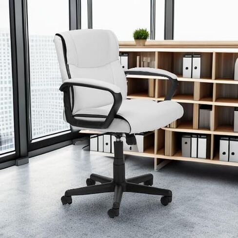 Amazon Basics Office Task Chair with Adjustable Height, 360° Swivel, Padded Armrests, Mid-Back, Rolling, 275 Pound Capacity, 24.2"D x 24"W x 34.8"H, Black Faux Leather in Kuwait