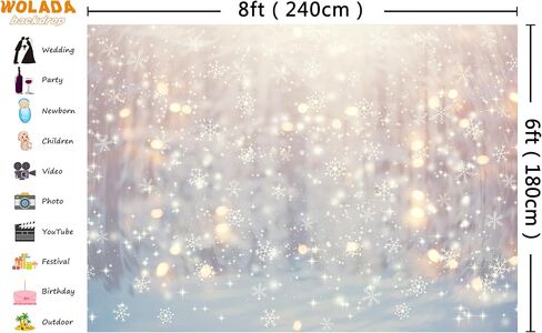 WOLADA Winter Wonderland Photography Backdrop Christmas Winter Snowflake Backdrop Christmas Glitter Bokeh Snowflakes Backdrop 7x5FT FW70 in Saudi Arabia
