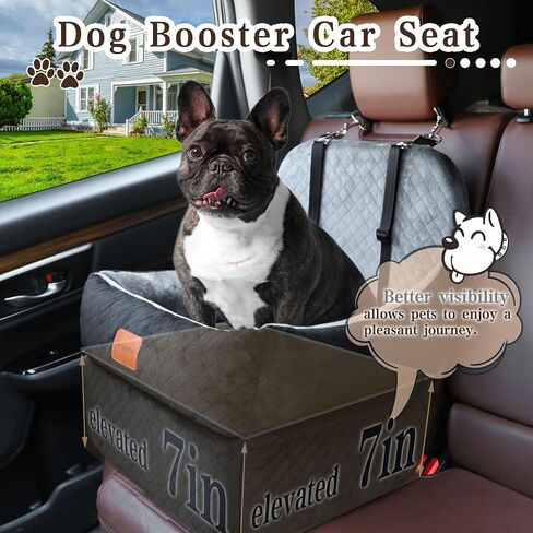 Dog Booster Car Seat with 7 Inches of Interior Height,Elevated Pet Car Seat for Small/Medium Sized Dogs,Puppy Portable Car Seat,Washable Removable Cover Travel Safety Car Seat,Easy to Use(H-Grey) in Saudi Arabia