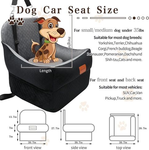 Dog Booster Car Seat with 7 Inches of Interior Height,Elevated Pet Car Seat for Small/Medium Sized Dogs,Puppy Portable Car Seat,Washable Removable Cover Travel Safety Car Seat,Easy to Use(H-Grey) in Saudi Arabia