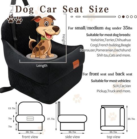 Dog Booster Car Seat with 7 Inches of Interior Height,Elevated Pet Car Seat for Small/Medium Sized Dogs,Puppy Portable Car Seat,Washable Removable Cover Travel Safety Car Seat,Easy to Use(H-Grey) in Saudi Arabia