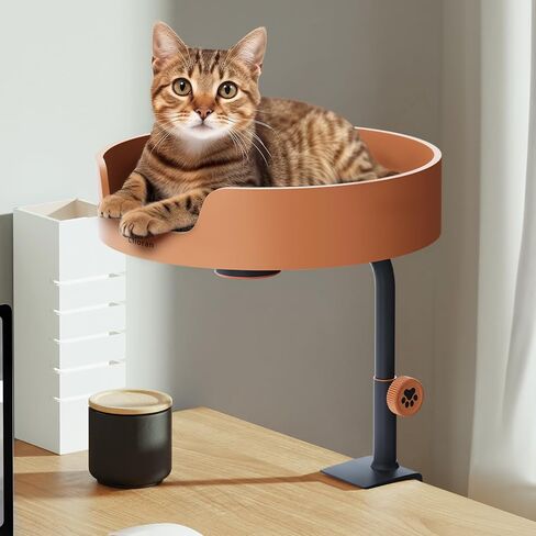 Cat Bed Desk Nest with Teaser,Easy Installation Shelf,Sturdy Frame,Removable Cushioned Cushion, Space Saving Design,Ideal for Side Table,Home Office,Fits Cats in Saudi Arabia