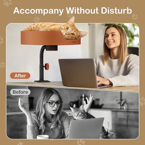 Cat Bed Desk Nest with Teaser,Easy Installation Shelf,Sturdy Frame,Removable Cushioned Cushion, Space Saving Design,Ideal for Side Table,Home Office,Fits Cats in Saudi Arabia