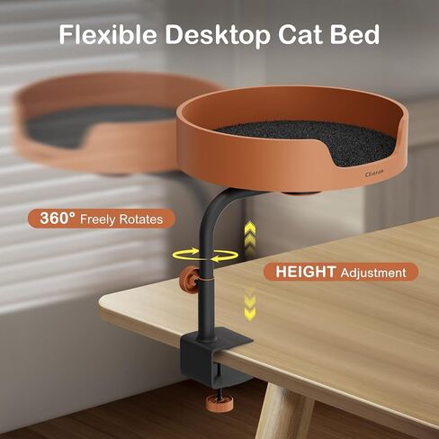 Cat Bed Desk Nest with Teaser,Easy Installation Shelf,Sturdy Frame,Removable Cushioned Cushion, Space Saving Design,Ideal for Side Table,Home Office,Fits Cats in Saudi Arabia