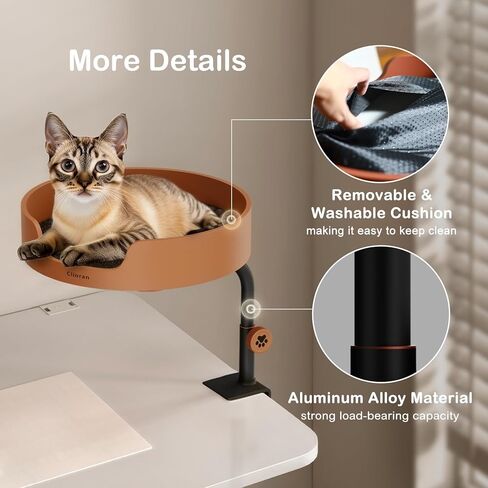 Cat Bed Desk Nest with Teaser,Easy Installation Shelf,Sturdy Frame,Removable Cushioned Cushion, Space Saving Design,Ideal for Side Table,Home Office,Fits Cats in Saudi Arabia