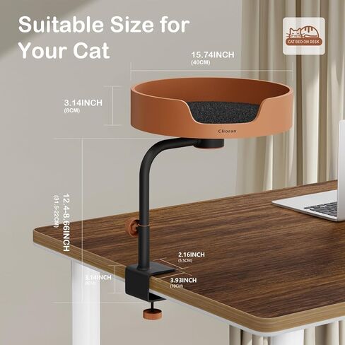 Cat Bed Desk Nest with Teaser,Easy Installation Shelf,Sturdy Frame,Removable Cushioned Cushion, Space Saving Design,Ideal for Side Table,Home Office,Fits Cats in Saudi Arabia