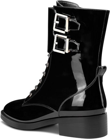 Castamere Womens Chunky Block Low Heel Square Toe Ankle Boots Short Bootie Lace-up Zipper Buckle Casual Dress Patent Leather Boots in Saudi Arabia