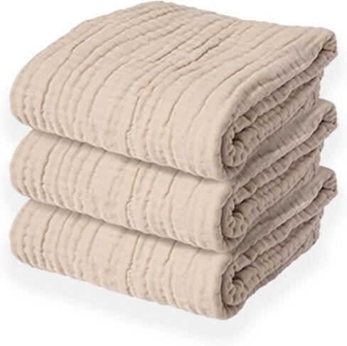 Muslin Swaddle Blanket Towel Breathable Gauze 6 Layers for Nursey Swaddling Baby Comfort Gender Neutral 41 inch Large Size Light Baby Blanket for Summer Winter All Seasons (Beige) in Saudi Arabia