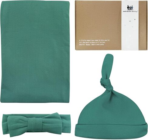 بطانية قماط للأطفال مع مجموعة عصابة رأس للقبعة، بطانيات قماط كبيرة قابلة للتمدد مقاس 47 بوصة × 47 بوصة، لف قماط قطني محبوك لحديثي الولادة، بطانية استقبال للأطفال للأولاد والبنات (أخضر) in Kuwait