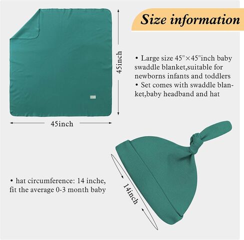 بطانية قماط للأطفال مع مجموعة عصابة رأس للقبعة، بطانيات قماط كبيرة قابلة للتمدد مقاس 47 بوصة × 47 بوصة، لف قماط قطني محبوك لحديثي الولادة، بطانية استقبال للأطفال للأولاد والبنات (أخضر) in Kuwait