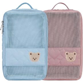 Baby Diaper Bag Organizer Pouches - 2 Pack Waterproof Pod Hanging Diaper Bag Cute Bear Mesh Bag Reusable, Washable or Baby Cloth Diapers (White)