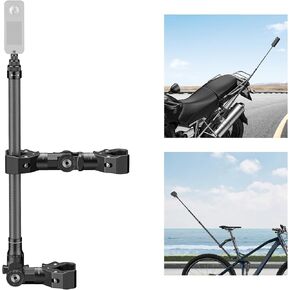 Motorcycle Bike Handlebar Clamp Mount & 60" Invisible Selfie Stick Compatible with Insta360 X4 X3 X2 X ONE RS R GO 3 Camera, Heavy Duty Motorcycle Mount kit Carbon Fiber Selfie Stick 1.5m (CM-DS)