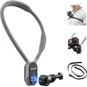 TELESIN S2 Quick Release Magnetic Neck Mount with Fixing Chest Strap, Necklace Lanyard Holder for GoPro 13 12 11 10 9 8 7 6 Go Pro Max Insta360 X3 X4 GO3 Ace Pro DJI Action 5 Pro 3 4 Osmo Pocket 3