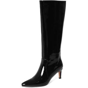 TinaCus Women's Glossy Patent Leather Handmade Stiletto Mid Heel Pointed Toe Side Zipper Knee High Boots in Kuwait