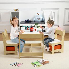 مجموعة طاولة وكرسي للأطفال، طاولة أنشطة 4 في 1 للأطفال مع مساحة تخزين، سطح طاولة قابل للإزالة، سبورة سوداء، مجموعة أثاث للأطفال الصغار مكونة من 3 قطع للفنون والحرف اليدوية والرسم والقراءة وغرفة اللعب in Kuwait
