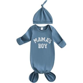 Merqwadd Baby Boy Coming Home Outfit Little Dude Sleeping Gown with Hat Infant Sleeper Nightgown