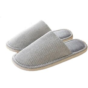 New Striped Linen Comfortable Slippers Women Non-slip Cotton Slippers,Closed Toe Spa Slippers Washable