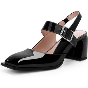 Women's Slingback Heels Square Toe Chunky Heel Buckle Strap Mary Janes Pumps Dress Shoes