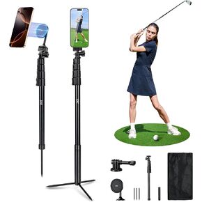 Golf Monopod Selfie Stick with Ground Spike Stakes, 61" Magnetic Aluminum Phone Tripod Stand for Golf Traing Aid Swing Recording, Golf Swing Analyzer for iPhone Android Phones Gopro Action Cameras
