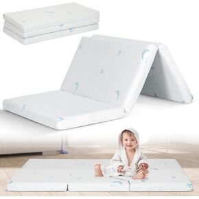 PanKers Portable Trifold Pack and Play Mattress 38"x26", Foldable Travel Crib Mattress, Dual Sided Memory Foam Pack n Play Mattresses Pad with Carrying Bag Removable Cover
