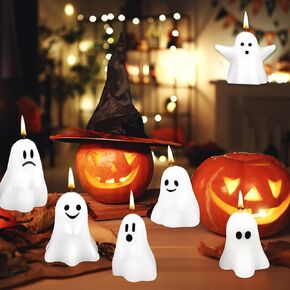 10 PCS Halloween Ghost Candles, White Ghost Shape Candles Halloween Spooky Candles Set for Home Halloween Party Bedroom Room Table Decorations