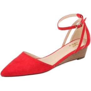 Journee Womens Arkie Buckle Pointed Toe Sliver Wedge