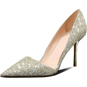 Women's Pointed Toe High Heels Sparkly Stiletto Pumps Slip On Heels Dressy Wedding Evening Party Pumps Shoes
