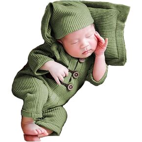 Géneric Ederafoto 3Pcs Newborn Photography Outfits Props Baby Phootshoots Boy Photo Posing Pillow Crochet Romper Hat Costume(Green C)