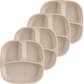 Re-Play Made in USA Deep Walled 3 Compartment Plates, Pack of 4 - Reusable Divided Plates for Kids, Dishwasher and Microwave Safe - Durable Toddler Plates 7.37" x 7.37" x 1.25", White