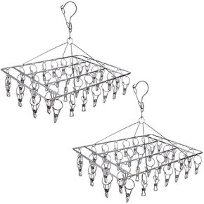 2 Pack Stainless Steel Sock Drying Rack with 72 Clips, Swivel Wind-Proof Hook Clothes Hanger Dryer for Sock, Underwear, Bra, Laundry Accessories