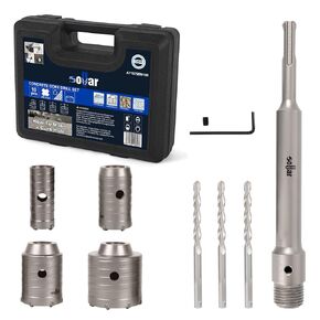 Sollar 10PCS Concrete Hole Saw Kit with 3Drill Bits and 220mm SDS Plus Connecting Rod,YG9 Tungsten Carbide Tip and Harden High Carbon Steel Body Plus for Concrete Stone Wall,Kit Size 30 40 50 65mm