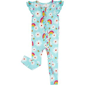 Baby Girl Bamboo Viscose Ruffle Romper Zipper Jumpsuit, Footless, Cap Sleeve Infant Clothes
