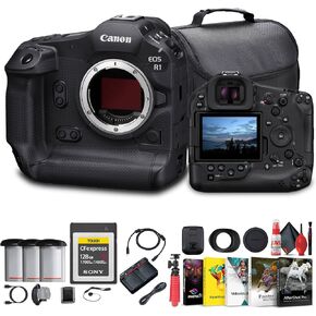 Canon EOS R1 Mirrorless Camera - 24MP, Full-Frame Stacked BSI CMOS Sensor + 128GB CFexpress Card + Bag + Photo Editing Software + 2 x LPE-19 Battery + Flex Tripod + Cleaning Kit + More (Renewed)